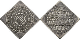 Straßburg, Stadt. . 
1/2 Talerklippe 1617. Auf die 100-Jahrfeier der Reformation. Stadtschild im doppelten Schriftkreis / Mehrzeilige Inschrift. E.u....