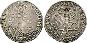 Straßburg, Stadt. . 
Straßburger Gegenstempel "Lilie über dem deutschen Stadtschild" auf: Sachsen-Albertinische Linie, Johann Georg II. 1656-1680, 8 ...