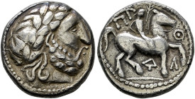 Ostkelten. . 
Tetradrachme, Typ Philipp II. von Makedonien Kopf des Zeus mit Lorbeerkranz nach rechts / Reiter nach rechts. Göbl/OTA vgl. 14,3. 11,81...