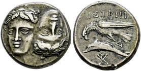 Thrakia. Istros und Pontos. 
Drachme 340-313 v. Chr. Zwei jugendliche, männliche Köpfe en face, der rechte umgekehrt / Adler auf Delfin nach links. S...