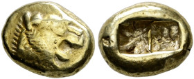 Lydia. Könige von Lydia. Zeit vor Kroisos 650-561 v. Chr. 
El-Trite (= Drittelstater) vor 561 v. Chr. -Sardeis-. Löwenkopf mit offenem Maul nach rech...
