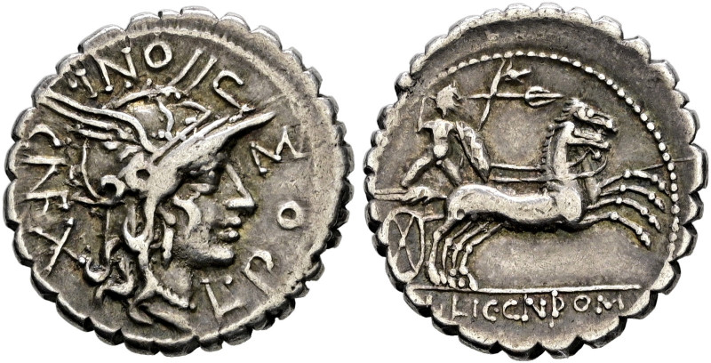 Römische Republik. Magistrate von Narbo 118 v. Chr. 
Denar (Serratus) -Narbo-. ...