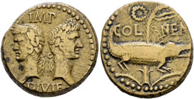 Kaiserzeit. Augustus (Octavianus) 27 v. Chr. -14 n. Chr. 
As 9-3 v. Chr. -Nemausus-. IMP DIVI F. Büste des Agrippa mit Corona Rostrata und Büste des ...