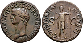 Kaiserzeit. Claudius 41-54. 
Dupondius 41/50 -Rom- TI CLAVDIVS CAESAR AVG P M TR P IMP. Büste nach links / CONSTANTIAE AVGVSTI. Behelmte Constantia i...
