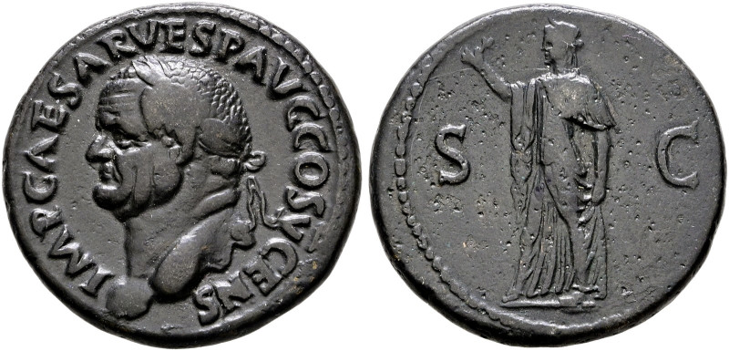 Kaiserzeit. Vespasianus 69-79. Sester. 
As 74 -Rom- IMP CAESAR VESP AVG P M T P...