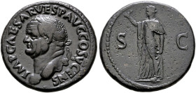 Kaiserzeit. Vespasianus 69-79. Sester. 
As 74 -Rom- IMP CAESAR VESP AVG P M T P COS V CENS. Belorbeerte Büste nach links / Spes steht nach links mit ...