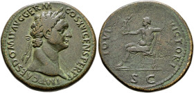 Kaiserzeit. Domitianus (ab 81 Augustus) 69-96. 
Sesterz 92/94 -Rom-. IMP CAES DOMIT AVG GERM COS XVI CENS PER P P. Belorbeerte Büste nach rechts / IO...