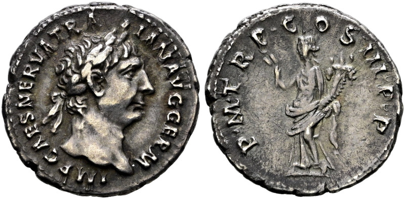 Kaiserzeit. Trajanus 98-117. 
Denar 100 -Rom- IMP CAES NERVA TRAIAN AVG GERM. B...