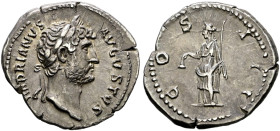 Kaiserzeit. Hadrianus 117-138. 
Denar 124/127 -Rom- HADRIANVS AVGVSTVS. Belorbeerte und drapierte Büste nach rechts / COS III. Libertas mit Pileus un...