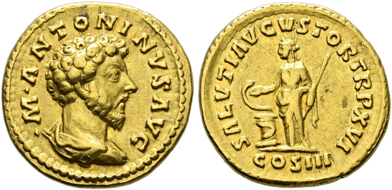 Kaiserzeit. Marcus Aurelius 161-180. 
Aureus 161/162 -Rom-. M ANTONINVS AVG. Dr...