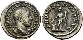 Kaiserzeit. Severus Alexander 222-235. 
Denar 233 -Rom-. IMP ALEXANDER PIVS AVG. Belorbeerte Büste mit leichter Drapierung an der linken Schulter / P...