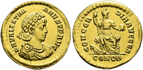 Kaiserzeit. Valentinianus II. 375-392. 
Solidus 383/388 -Constantinopolis-. D N VALENTINIANVS P F AVG. Drapierte Panzerbüste mit Rosettendiadem nach ...