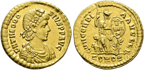 Kaiserzeit. Theodosius I. 379-395. 
Solidus 379/383 -Constantinopolis-. D N THEODOSIVS P F AVG. Drapierte Panzerbüste mit Rosettendiadem nach rechts ...