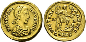 Kaiserzeit. Arcadius 383-408. 
Solidus 394/402 -Mailand-. D N ARCADIVS P F AVG. Drapierte Panzerbüste mit Perldiadem nach rechts / VICTORIA AVGGG. Ka...