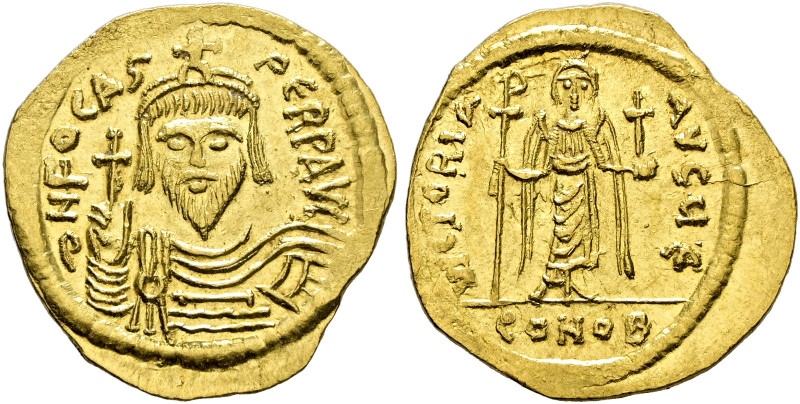 Phocas 602-610. 
Solidus 603/607 -Constantinopolis-. 5. Offizin. Gepanzerte Büs...