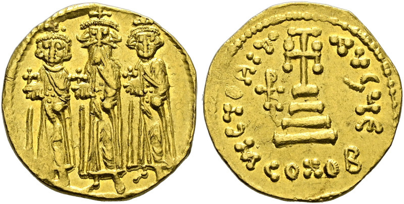 Heraclius 610-641. 
Solidus 639/641 -Constantinopolis-. 5. Offizin. Drei Kaiser...