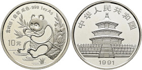 -Volksrepublik. . 
10 Yuan (1 Unze Silber) 1991. Panda. KM 386.1.
verkapselt, Stempelglanz