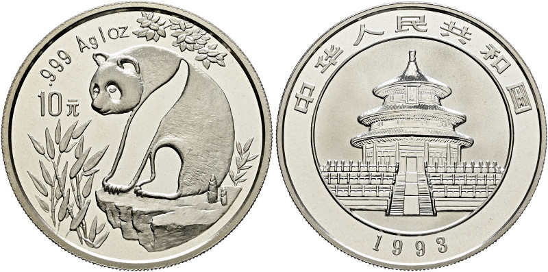 -Volksrepublik. . 
10 Yuan (1 Unze Silber) 1993. Panda. KM 485.
verkapselt, St...
