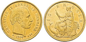 Dänemark. Christian IX. 1863-1906. 
10 Kroner 1900. Fr. 296, Schl. 74. 4,50 g
vorzüglich-Stempelglanz