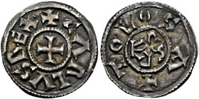 Frankreich-Karolinger. Karl der Kahle 843-877. 
Denar -Toulouse-. +CARLVS REX. Kreuz / +TOLOSA. Karolusmonogramm. MG 1097, Prou 817. 1,61 g
feine Pa...