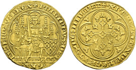Frankreich-Königreich. Philipp VI. von Valois 1328-1350. 
Ecu d'or á la chaise o.J. (1343). 2. Emission. Von vorn thronender König mit Zepter und Wap...