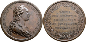 Frankreich-Königreich. Louis XVI. 1774-1793. 
Große Bronzemedaille 1777 von B. Duvivier, auf das Bündnis zwischen Frankreich und den eidgenössischen ...