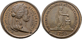 Frankreich-Königreich. Louis XVI. 1774-1793. 
Jetonartige Kupfermedaille 1793 unsigniert, auf die Hinrichtung seiner Gemahlin Marie-Antoinette. Deren...