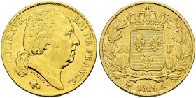 Frankreich-Königreich. Louis XVIII. 1814, 1815-1824. 
20 Francs 1819 -Paris-. Gad. 1028, Fr. 538, Schl. 138. 6,42 g
sehr schön-vorzüglich