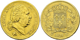 Frankreich-Königreich. Louis XVIII. 1814, 1815-1824. 
40 Francs 1818 -Lille-. Gad. 1092, Fr. 536, Schl. 131. 12,88 g
gutes sehr schön