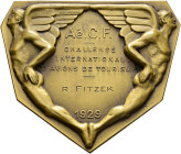 Frankreich-Königreich. Dritte Republik. 
Einseitige, bronzene Art Deco-Plakette 1929 auf den internationalen Wettbewerb der Tourismus-Flugzeuge. Mit ...
