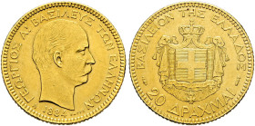 Griechenland. Georg I. 1863-1913. 
20 Drachmai 1884 -Paris-. Divo 47, Fr. 18, Schl. 9. 6,44 g
kleine Kratzer, sehr schön-vorzüglich
