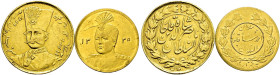Iran-Kadjaren-Dynastie. Ahmad Shah AH 1327-1344/AD 1909-1925. 
Lot (2 Stücke): 1/2 Toman AH 1335 (1916/17) sowie dazu: Nasir al-Din Shah (1848-1896),...