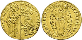 Italien-Venedig. Andrea Dandolo 1343-1354. 
Ducato o.J. Paol. p. 29/1, Gamb. 84, Fr. 1221. 3,49 g
minimal gewellt, kleiner Kratzer auf dem Avers, le...
