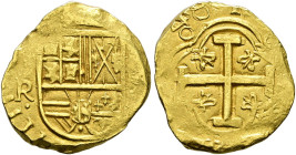 Kolumbien. Philipp IV. von Spanien 1621-1665. 
2 Escudos o.J. -Santa Fe de Nuevo Reino (Bogota)-. Gekröntes Wappen, seitlich links "N/R zwischen Punk...