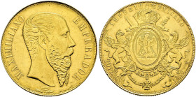 Mexiko. Maximilian I. von Habsburg 1864-1867. 
20 Pesos 1866 -Mexiko-Stadt-. KM 389, Fr. 62. 33,85 g
kleiner Schrötlingsfehler auf dem Revers, sehr ...
