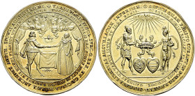 Polen. Wladislaw IV. 1632-1648. 
Vergoldete Silbermedaille o. J. (1637) von Sebastian Dadler auf seine Hochzeit mit Caecilia Renata von Österreich, d...