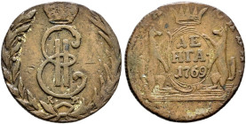 Russland. Katharina II. 1762-1796. 
Cu-Denga 1769 -Suzun Münzhof-. Für Sibirien. Bitkin 1175, Uzdenikov 4284.
gutes sehr schön