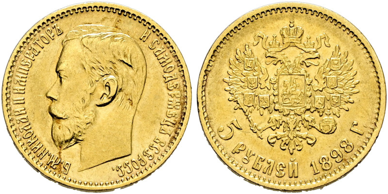 Russland. Nikolaus II. 1894-1917. 
5 Rubel 1898 -St. Petersburg-. Bitkin 20, Uz...