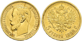 Russland. Nikolaus II. 1894-1917. 
5 Rubel 1898 -St. Petersburg-. Bitkin 20, Uzdenikov 328, Fr. 180. 4,31 g
sehr schön-vorzüglich