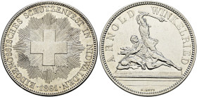Schweiz-Eidgenossenschaft. . 
5 Franken 1861 auf das Eidgenössische Schützenfest in STANS. DT 49, HMZ 2-1343d, Richter 1022a.
kleine Kratzer, Revers...
