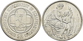 Schweiz-Eidgenossenschaft. . 
5 Franken 1865 auf das Eidgenössische Schützenfest in SCHAFFHAUSEN. DT 51, HMZ 2-1343f, Richter 1054b.
vorzüglich-Stem...