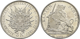 Schweiz-Eidgenossenschaft. . 
5 Franken 1867 auf das Eidgenössische Schützenfest in SCHWYZ. DT 52, HMZ 2-1343g, Richter 1070a.
vorzüglich-Stempelgla...