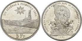Schweiz-Eidgenossenschaft. . 
5 Franken 1881 auf das Eidgenössische Schützenfest in FREIBURG. DT 58, HMZ 2-1343m, Richter 403a.
vorzüglich-Stempelgl...