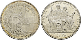Schweiz-Eidgenossenschaft. . 
5 Franken 1883 auf das Eidgenössische Schützenfest in LUGANO. DT 59, HMZ 2-1343n, Richter 1373a.
Stempelglanz