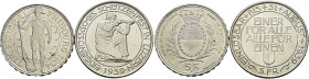 Schweiz-Eidgenossenschaft. . 
Lot (2 Stücke): 5 Franken 1934 und 1939 auf das Eidgenössische Schützenfest in FREIBURG sowie in LUZERN. HMZ 2-1345a un...