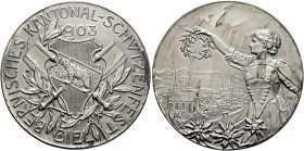 Schweiz-Bern, Stadt. . 
Mattierte Silbermedaille 1903 von Holy, auf das Kantonal-Schützenfest in Biel. Richter 251a. 45 mm, 36,83 g. Auflage: 693 Exe...