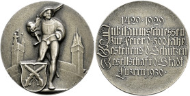 Schweiz-Luzern. . 
Mattierte Silbermedaille 1930 von Renggli, auf das Jubiläumsschießen zur 500-Jahrfeier der Schützen­gesellschaft. Richter 904a. 40...