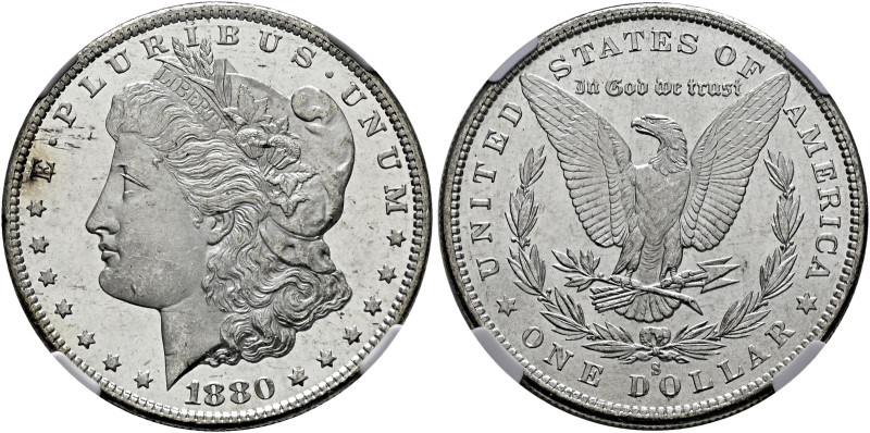 USA. . 
Morgan Dollar 1880 -San Francisco-. KM 110. In Plastikholder der NGC (s...