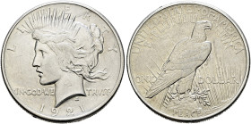 USA. . 
Peace Dollar 1921 -Philadelphia-. KM 150.
der erste Jahrgang, minimale Kratzer, sehr schön-vorzüglich