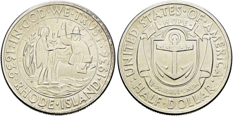USA. . 
Gedenk-1/2 Dollar 1936 -Denver-. Rhode Island Tercentenary. KM 185.
vo...